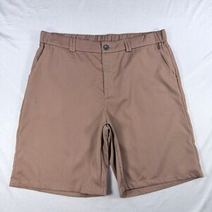 Unbranded‎ Mens Large Brown Polyester Chino Shorts Elastic Waist Casual Golf